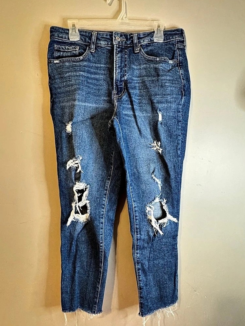 Old Navy High-Rise OG Straight Distressed Jeans in Blue Waist 12